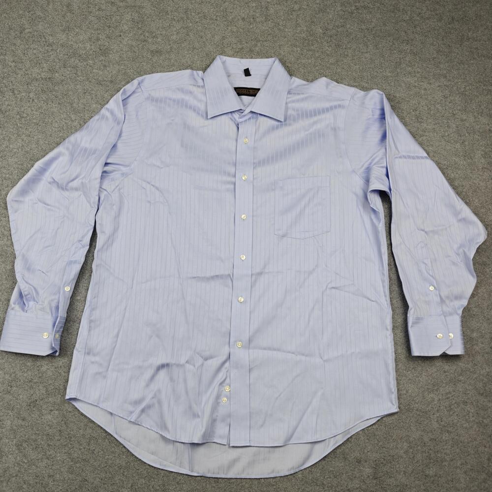 Donald J. Trump Dress Shirt Mens 17 34/35 Blue Striped Classic Fit Spread Collar